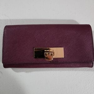 Michael Kors Plum Wallet with Gold Clasp